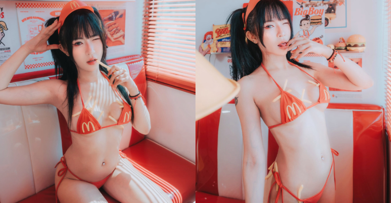 淘氣女店員「小艾啾啾」薯條亂插，「挑逗餵食」服務超周到！