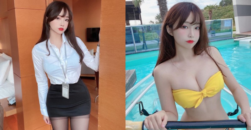 「巨乳俏秘書」套裝窄裙露出黑絲蜜大腿　襯衫感覺也有點緊…